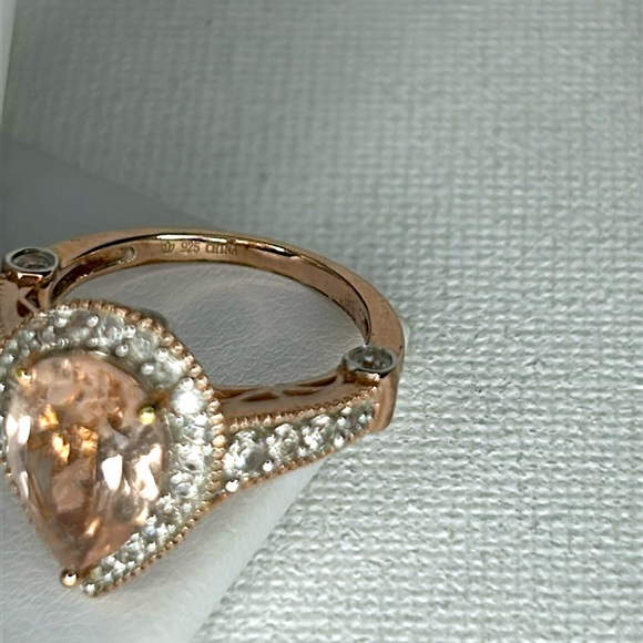 Genuine 2.5 Kt Peach Morganite White Zircon Engagement Wedding Dinner 925 Ring - Picture 10 of 14